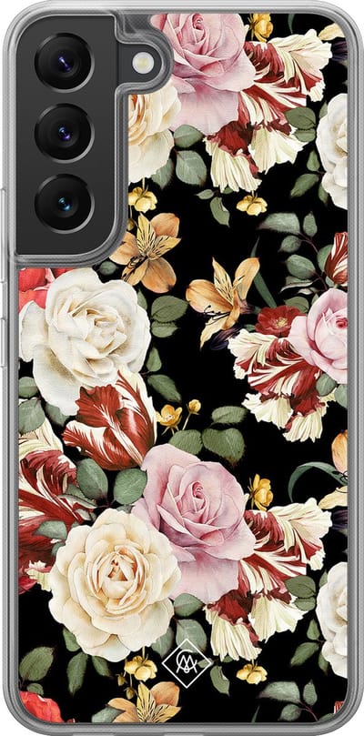 Casimoda® hoesje - Geschikt voor Samsung Galaxy S22 - Bloemen flowerpower - 2-in-1 case - Schokbestendig - Bloemen - Verhoogde randen - Multi, Transparant