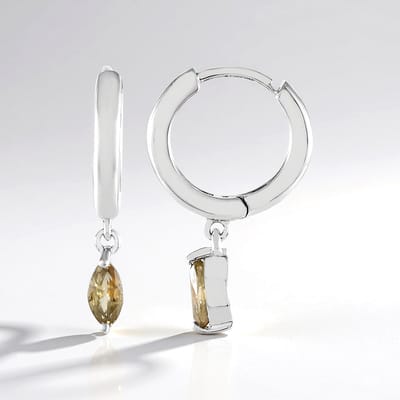 Cavill - Zilveren Oorbellen 925 Sterling Platina Gecoat - Gele Zirkonen Marquise 0,675 ct - Elegante, Tijdloze Damesoorbellen 23 mm