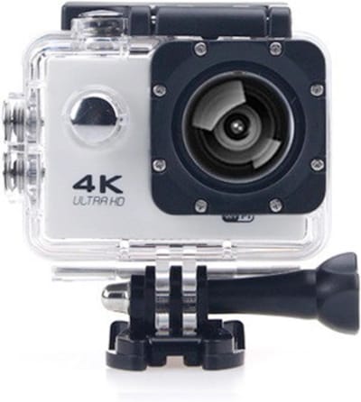 4K actiecamera met wifi, waterdicht, Ultra HD 140° groothoek, beeldstabilisatie, HD-scherm en accessoirekit (wit)
