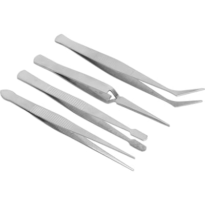 Lot de 4 pinces à épiler pour machine à coudre, flexibles, en acier inoxydable, à pointe large et à pince croisée, longues white