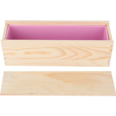 DIY Roos Patroon Handgemaakte Brood Zeep Vorm Siliconen Voering Vorm Cake Maken Houten Doos(Roze Siliconen Doos Houten Doos ) beige
