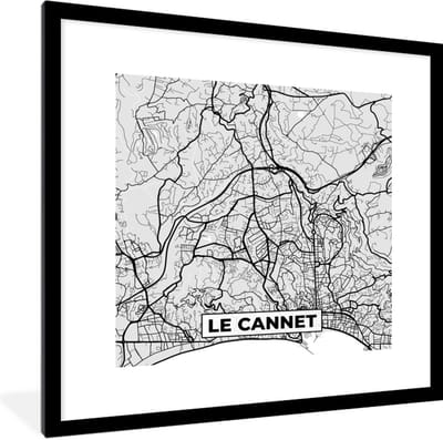 Fotolijst incl. Poster - Frankrijk – Plattegrond – Kaart – Le Cannet – Stadskaart - 40x40 cm - Posterlijst
