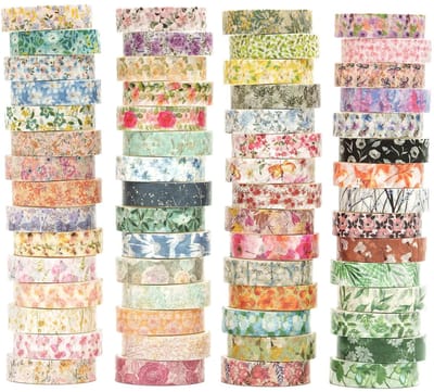 60 rollen bloemen washi tape set creatieve basic dunne decoratieve linten voor kunst, doe-het-zelf handwerk, bullet journals, planner, scrapbooking, verpakking
