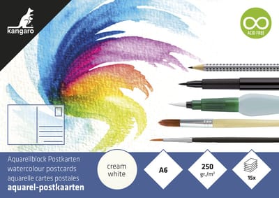 Kangaro aquarelblok - postkaarten - A6 - 15 vel - 250 grams aquarelpapier