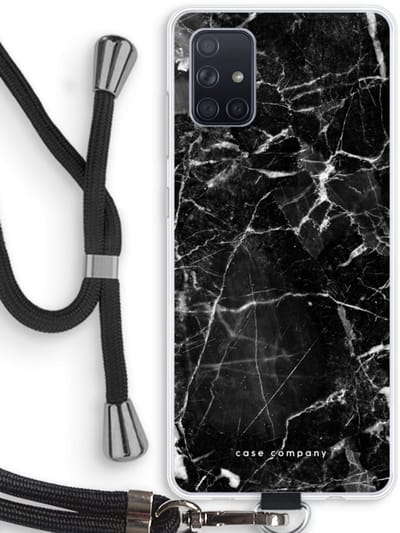 Case Company® - Hoesje met koord geschikt voor Samsung Galaxy A71 hoesje met Koord - Zwart Marmer - Telefoonhoesje met Zwart Koord - Bescherming aan alle Kanten en Over de Schermrand