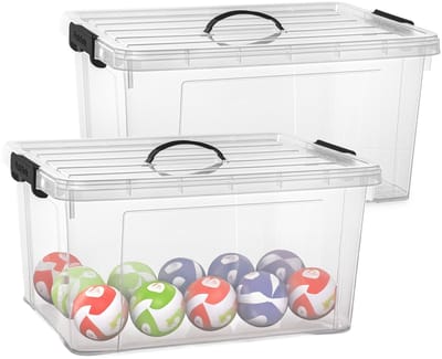 Plasticforte Opslagbox - 2x - met deksel - transparant grijs - 54 liter - 60 x 45 x 30 cm - kunststof - opbergdoos - opbergen