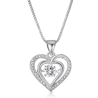 Juwelium Silverplated Hart Ketting Verstelbaar 42 tot 47 cm met Zirkonia Kristallen in Luxe Houten doos met LED Verlichting en Pluche Teddybeer van 22 cm met "I Love You" Tekst – Perfect Cadeau voor Vrouw, Vriendin, Moeder, Dochter