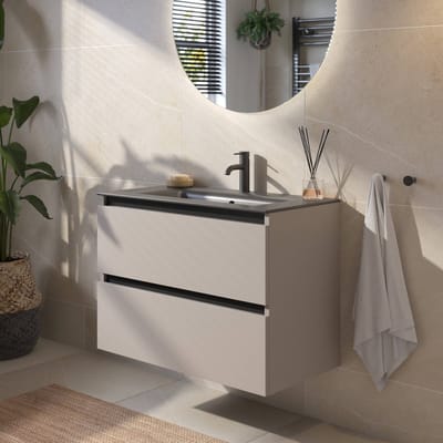 Saqu Gaia badmeubel incl. mat zwarte keramische wastafel 80x46x61cm mat greige – zwarte greeplijst