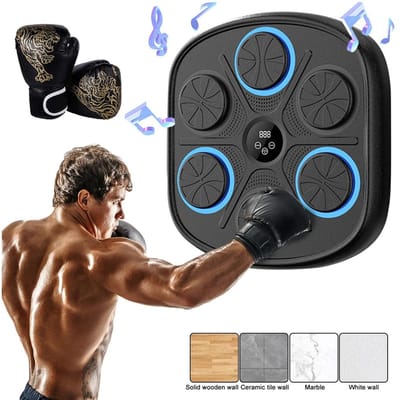 9 Niveaus Muziek Boksmachine Muurdoel LED Smart Bokspel voor Sport Thuisoefening Bokstraining Ponsapparatuur with Adult Gloves black