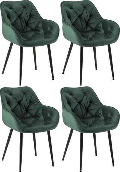 CLP Tanna Set van 4 eetkamerstoelen - Met armleuning - Velvet - Fluweel/groen