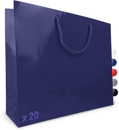Luxe Cadeauzakjes Blauw met Handvat - 20 Stuks Stevig Papier - Groot Formaat 48x15x40 cm - Perfect voor Verjaardag, Kerst & Cadeaus
