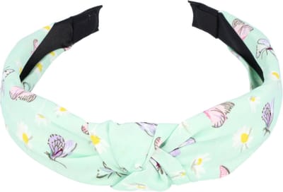 Haarsoires Haarband Diadeem 3cm – Knoop – Vlinder Bloemenprint – Pastel – Groen - Zachte Haarbeugel - voor Dames & Meisjes
