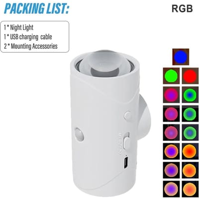 LED Bewegingssensor Nachtlampje RGB Kleuren Veranderend Draadloze Wandlamp Oplaadbare Magnetische Zonsonderganglamp voor Slaapkamer Woonkamer witgouden kleur