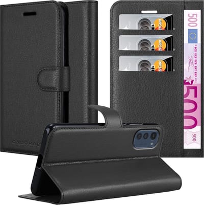Cadorabo Hoesje geschikt voor Motorola MOTO E32 4G / E32S in PHANTOM ZWART - Beschermhoes met magnetische sluiting, standfunctie en kaartvakje Book Case Cover Etui