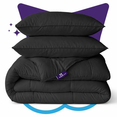 Slaapspeciaal eazydekbed 200x220 cm Zwart Met Kussenslopen – Wasbaar Hoesloos Dekbed Zonder Overtrek – Inclusief Twee Kussenslopen – All Year Dekbed – Extra Lang – Anti Allergisch – Perfect Voor Elke Seizoen – Tweepersoons Dekbed Zonder Overtrek
