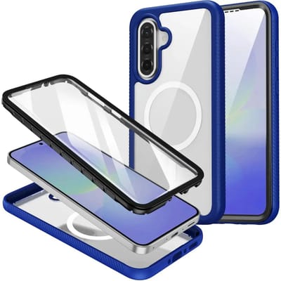 Hoesje met Ingebouwde Screenprotector Geschikt voor Samsung Galaxy A56 | Compatibel met MagSafe / Qi2 | Full Protect Valbescherming | Schokbestendige Beschermhoes | Doorzichtig / Blauw