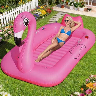 Opblaasbaar Zonnebed Flamingo Comfortabel Ligcomfort – Flamingo Tanning Pool voor Ontspannen Drijven – Luxe Loungestoel met Hoofdkussen | Geschikt voor Zwembad & Zomerdagen – Roze