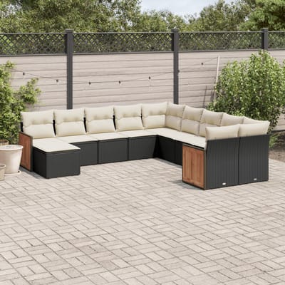 vidaXL - 11-delige - Loungeset - met - kussens - poly - rattan - zwart
