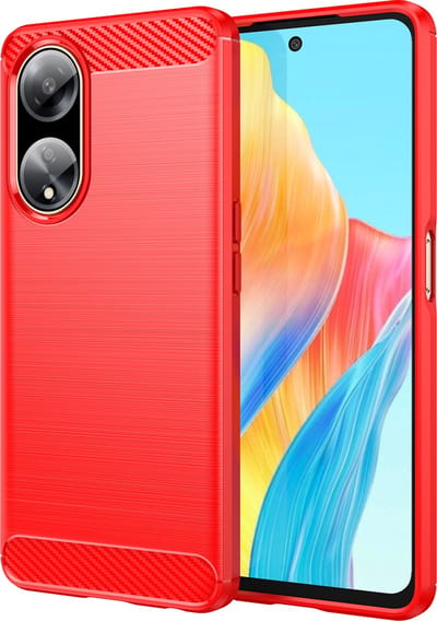 MobyDefend Hoesje - Geschikt voor Oppo A98 - TPU Backcover - Geborstelde Metaal & Carbon-Look - Rood