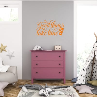 Muursticker - Good Things Take Time - 58 x 104 - Oranje