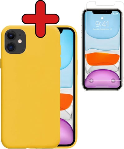 Hoesje - Met Screenprotector - Geschikt voor Apple iPhone 11 - Sterk & Shockproof - Telefoon Hoes - Back Cover - Siliconen Case - Telefoonhoes - Geel