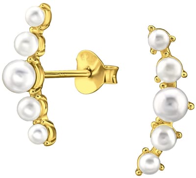 Joy|S - Zilveren parel oorbellen - 5 parels - 4.5 x 16 mm - gold plated