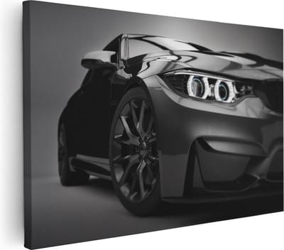 Artaza Canvas Schilderij BMW - 30x20 cm - Klein - Muurdecoratie Auto - Wanddecoratie Mancave - Kamer Accessoires Zwart