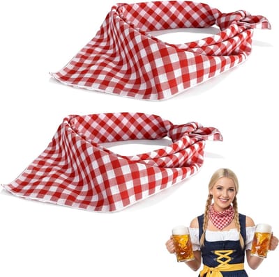 Set van 2 Bierfestival Sjaals voor Mannen en Vrouwen - Driehoekige Sjaal 55 x 55 cm - Rood Witte Ruit voor Oktoberfest en Bavarian Accessoires