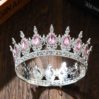 Europese en Amerikaanse Grand Crown Bruid's Bruiloft Hoofddeksel Kleurrijk Rond Hoofddeksel Verjaardagstaart Decoratieve Ornamenten Koninginachtige Pracht white