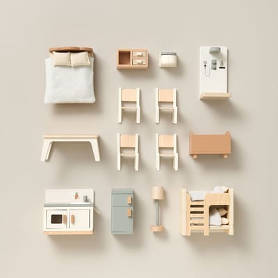 Petite Amélie Poppenhuis meubels van hout Campagne - 14 delige set