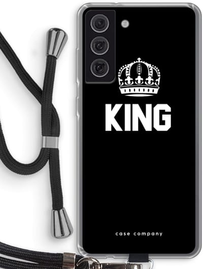 Case Company® - Hoesje met koord geschikt voor Samsung Galaxy S21 FE hoesje met Koord - King zwart - Telefoonhoesje met Zwart Koord - Bescherming aan alle Kanten en Over de Schermrand