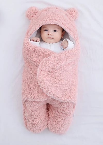 Fleece wikkeldeken roze - teddy wikkeldeken - inbakerdoek teddy - wikkeldoek winter zacht - fleece winterpak baby - voetenzak baby