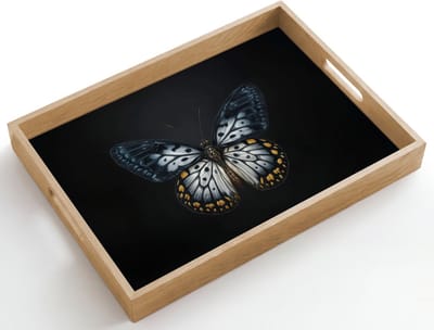 Dienblad hout 50x35 cm - Schootdienblad - Vlinder - Monochroom - Balans - Borrelplank rechthoek - Plateau dienbladen