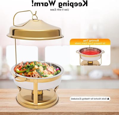 Buffet Verwarmer - Chafing Dish - Eten Warm Houden - Hangend Deksel - 9 Liter - Goud