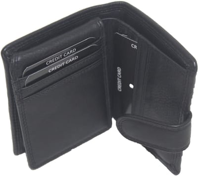 Oi zwart lederen creditcard mapje / leren pasjeshouder voor veel pasjes / klein afsluitbaar portemonneetje voor 10 creditcards / compact pasjesmapje met ruimte voor contant geld / RFID SAFE / zwart leer / 338