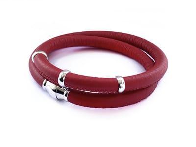 NIEUW! Jolla - dames wikkel armband - zilver - leer - magneetsluiting - bedels - Basic Silver - Rood