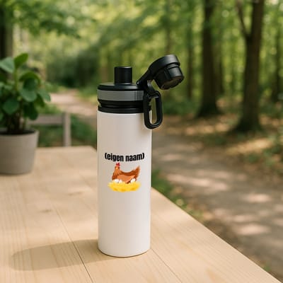 Hacebo® - kip met nest waterfles met draaidop grijs - Kippen - kippen liefhebbers - iemand die houdt van kippen - verjaardag - cadeau - kado - water fles - 850ML
