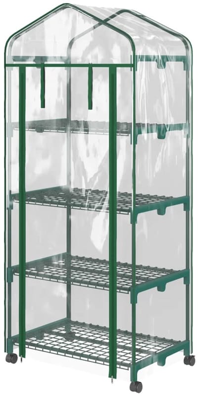 Mini Kas met Roldeuren - Tuinkas - 4 etages - Foliekas - Broeikas - Met Planken - Koude Bak - Kweekkas - Tomatenkas - Groentekas - Plantenkas - voor Groenten, Bloemen, Planten - 69x50x165 cm - Transparant