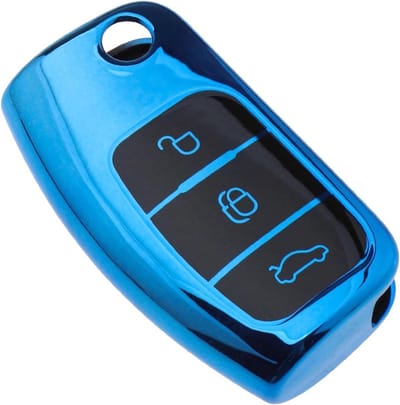 Beschermende Sleutelhoes voor Auto met 3 Sleuven van TPU in Blauw, Geschikt voor Ford Focus, Fiesta, C-Max, S-Max, Kuga en Mondeo MK4, Sleutelorganisatie en Bescherming van Autosleutels