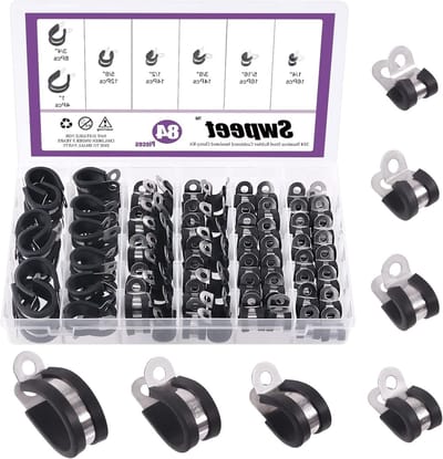Solidchoice - Swpeet 84pcs Heavy Duty 7 maten 1/4 '' 5/16 '' 3/8 '' 1/2 '' 5/8 '' 3/4 '' 1 '' Rubber gewatteerde 304 roestvrij stalen slangklemmen Kabelklemmen Assortiment Kit perfect voor het vasthouden van buizen