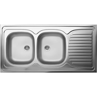 Évier Double Bac Rectangulaire en Métal Avec Égouttoir Inox Kuchinox