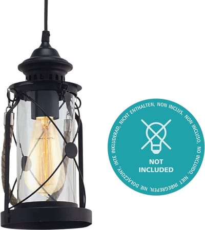 Bradford 1 lichtpunt vintage hanglamp - lantaarn - zwart staal - helder glas - E27 fitting