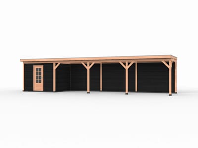 Douglas overkapping, 1200 x 250, met schuur en achterwand, Westwood Comfort Plus Zwart