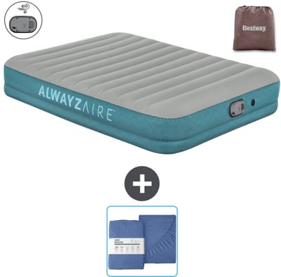 Bestway luchtbed Alwayszair - 2-Persoons -152 x 203 x 36 cm - Grijs/Blauw - Inclusief pomp en Hoeslaken