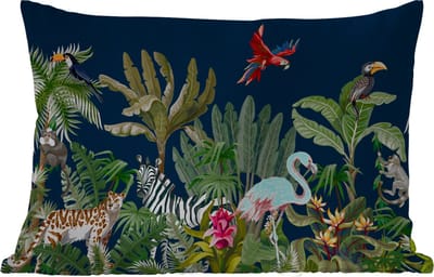 Sierkussen - Sierkussens voor buiten - Jungle - Dieren - Flamingo - Zebra - Kussen bladeren - Kussen - 50x30 cm