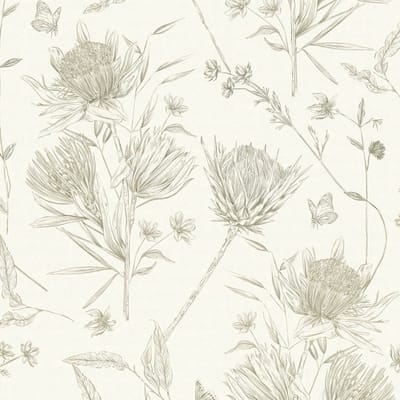 Bloemen behang Profhome 394273-GU vliesbehang hardvinyl warmdruk in reliëf licht gestructureerd met bloemmotief mat wit groen 5,33 m2