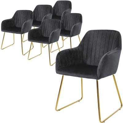 Eetkamerstoel set van 6 met rugleuning en armleuningen Grijze keukenstoel met microvezel fluwelen hoes ML design