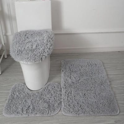 3 STKS/set Effen Kleur Huis Tapijten Toiletdeksel Hoes Kleden Kit Antislip Voetmat voor Badkamervloer Badkleed Voetmat 3PCS set grijs