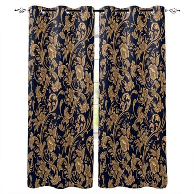 Barokke Gouden Bloemenbladeren Prachtige Raamgordijnen Schilderachtige Gordijnen voor Woonkamer Decoratieve Items Woonkamer 135W x 92H(cm)