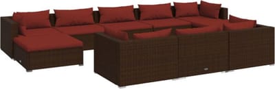 vidaXL - 10-delige - Loungeset - met - kussens - poly - rattan - bruin